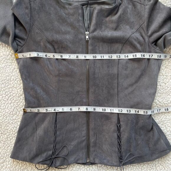 Kut from the Kloth Charcoal Faux Suede Peplum Full Zip Career Cadual Blazer SZ S - Picture 6 of 13